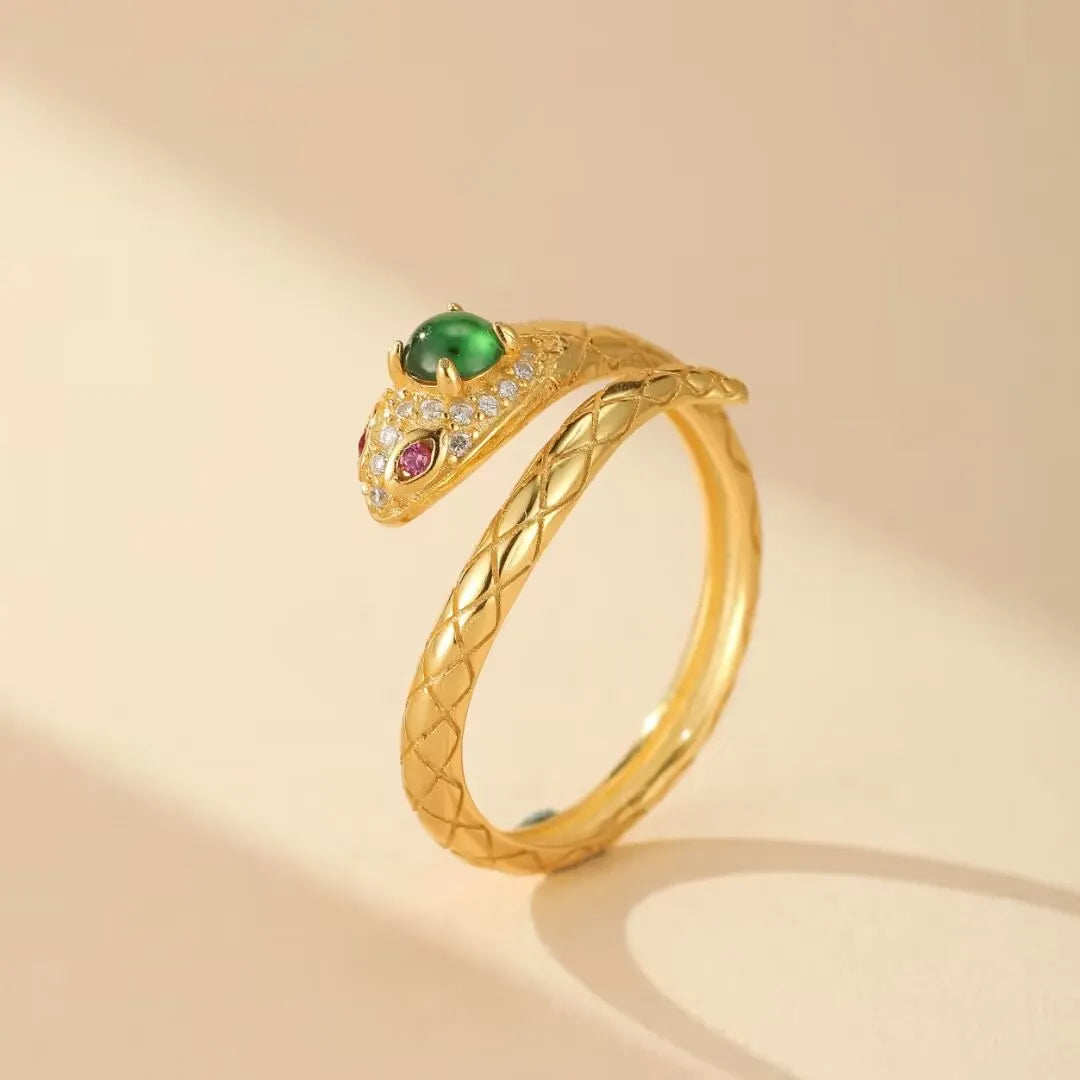 Schlangenring Jade "Eleganz Schlange" Silber