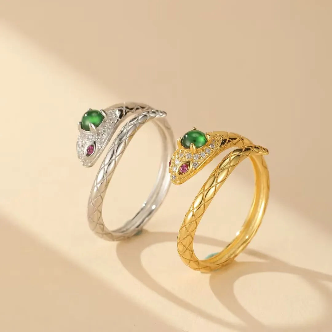 Schlangenring Jade "Eleganz Schlange" Silber