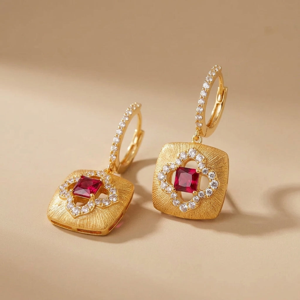 Boucles d'Oreilles Cornaline "Chaleur Florale" Argent Doré Or @main