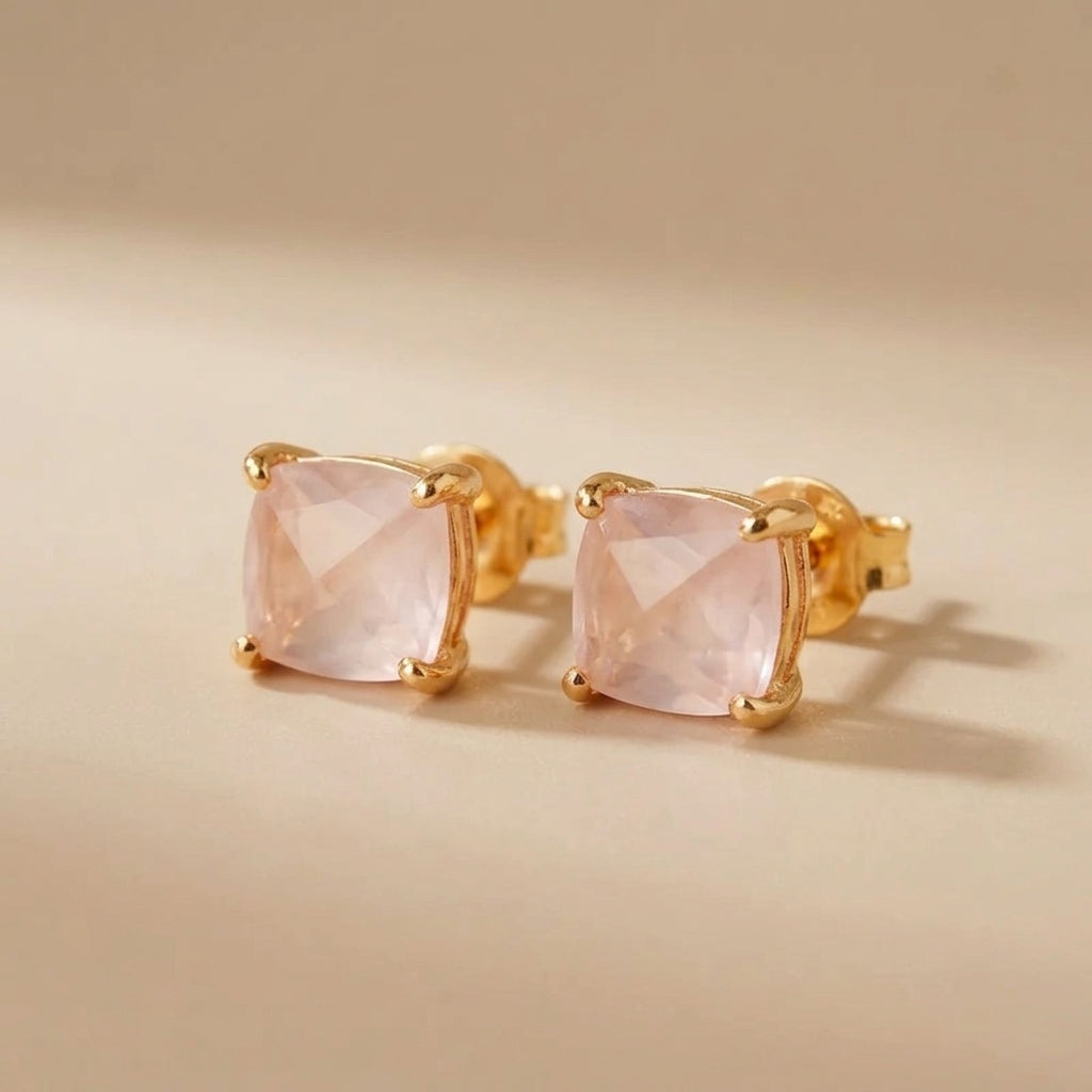 Boucles d'Oreilles Quartz Rose "Éclat Jumelé" Argent Doré Or @main