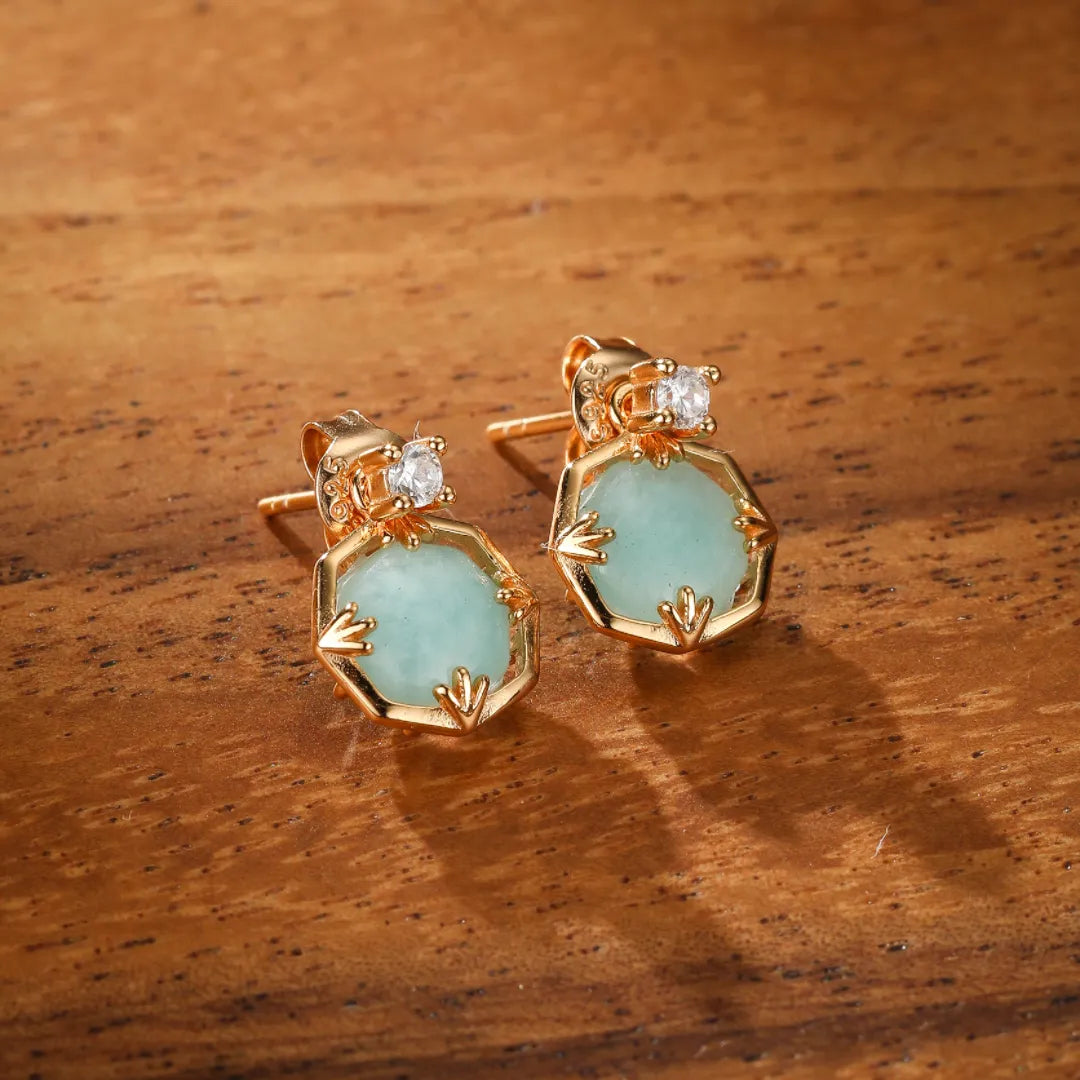 Pendientes de Amazonita "Brillo Sutil" Plata Dorada