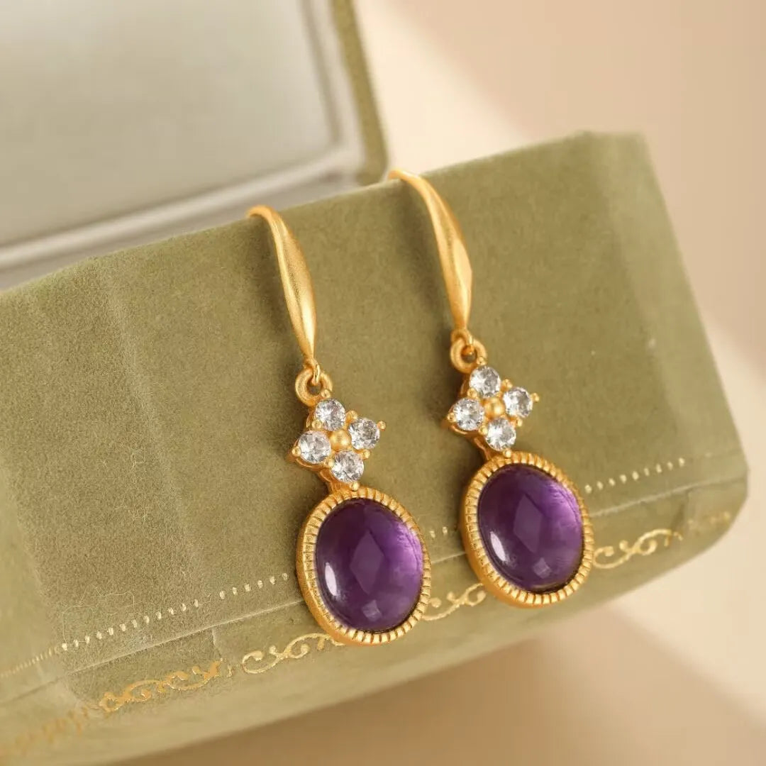 Ohrringe Amethyst "Zeitlose Eleganz" Goldplattiert Silber