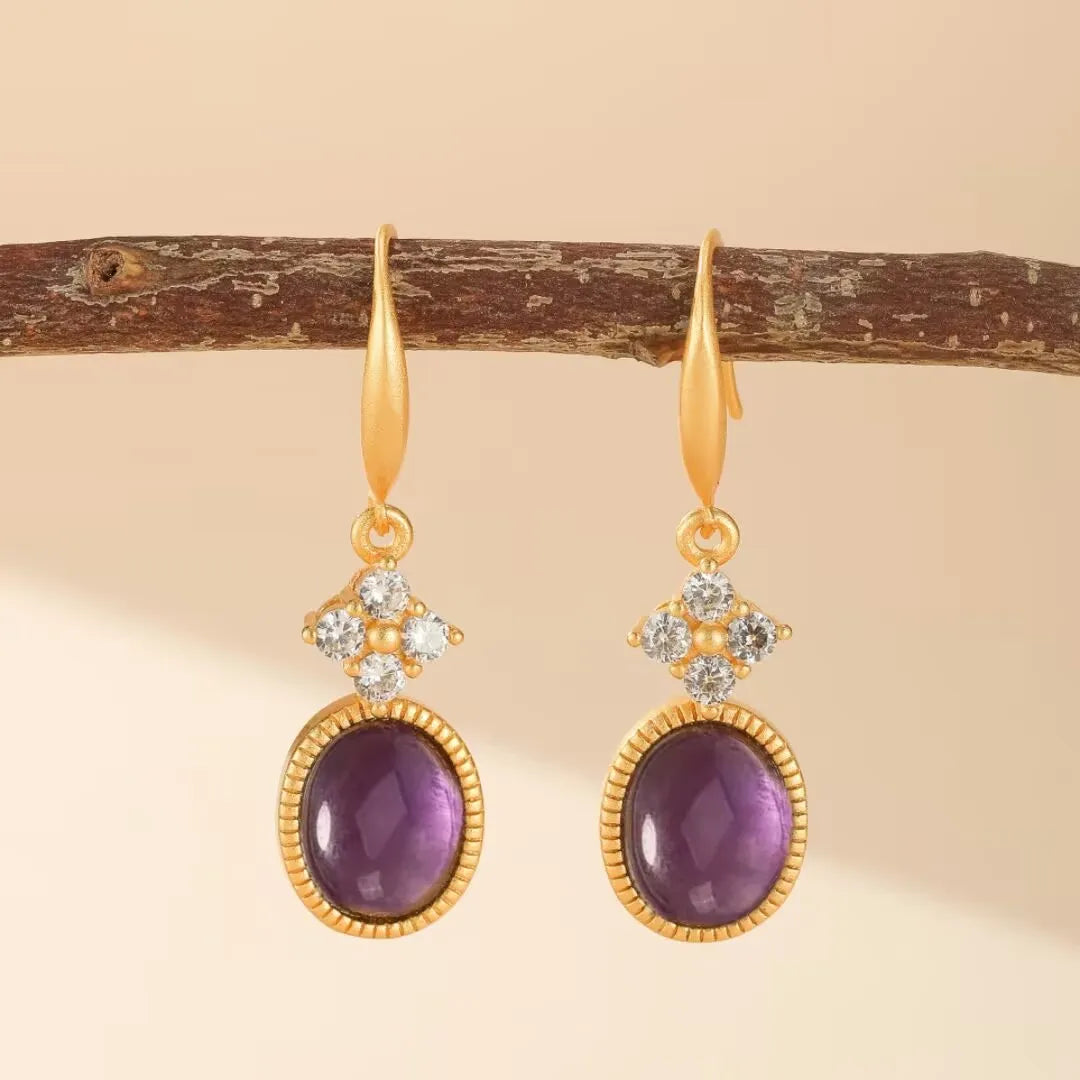 Ohrringe Amethyst "Zeitlose Eleganz" Goldplattiert Silber