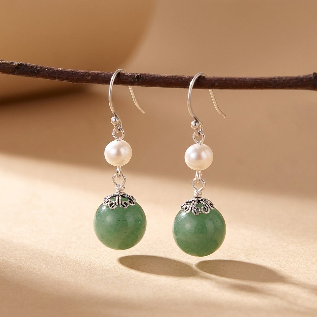 Boucles d'Oreilles Aventurine "Élégance Naturelle" Argent @main