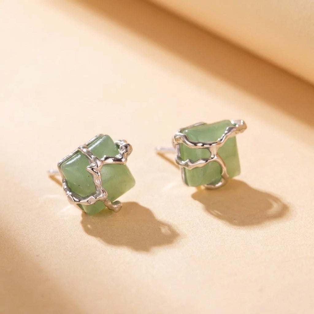 Boucles d'Oreilles Aventurine "Nature Enlacée" Argent @main