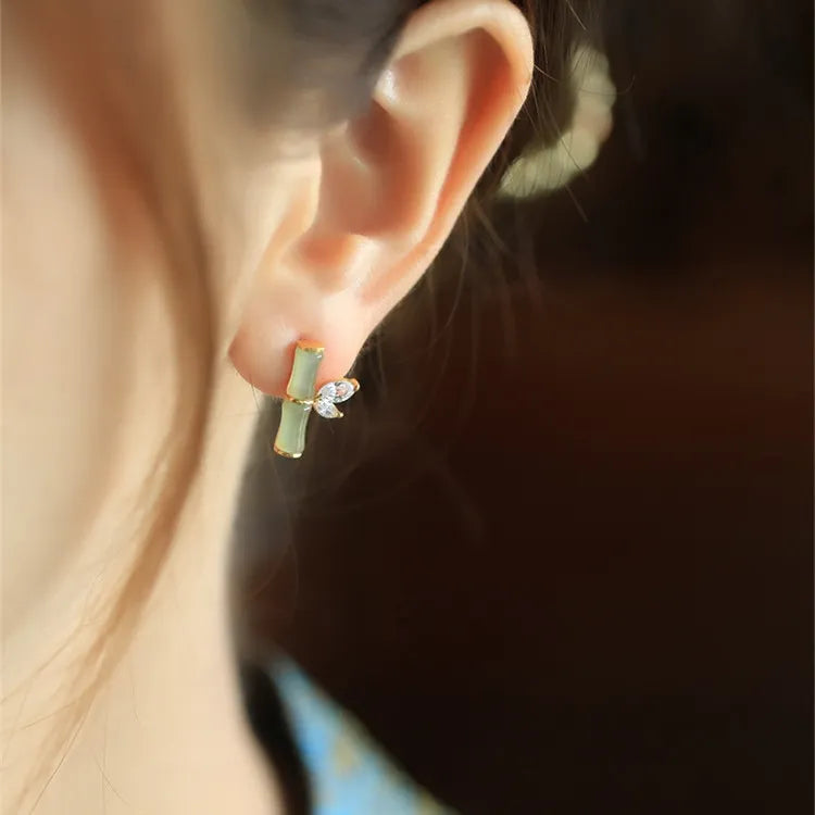 
Pendientes Jade "Bambú Encantador" Plata Dorada Oro