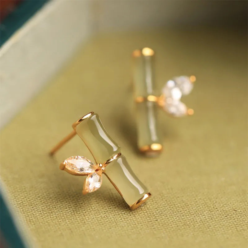 
Jade Ohrringe "Charmanter Bambus" Gold Silber