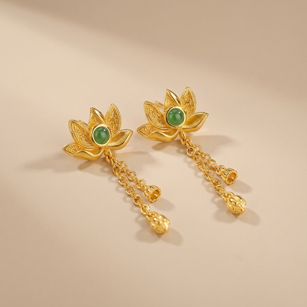 
Orecchini Giada Lotus "Lotus d'Oro" Argento Dorato Oro