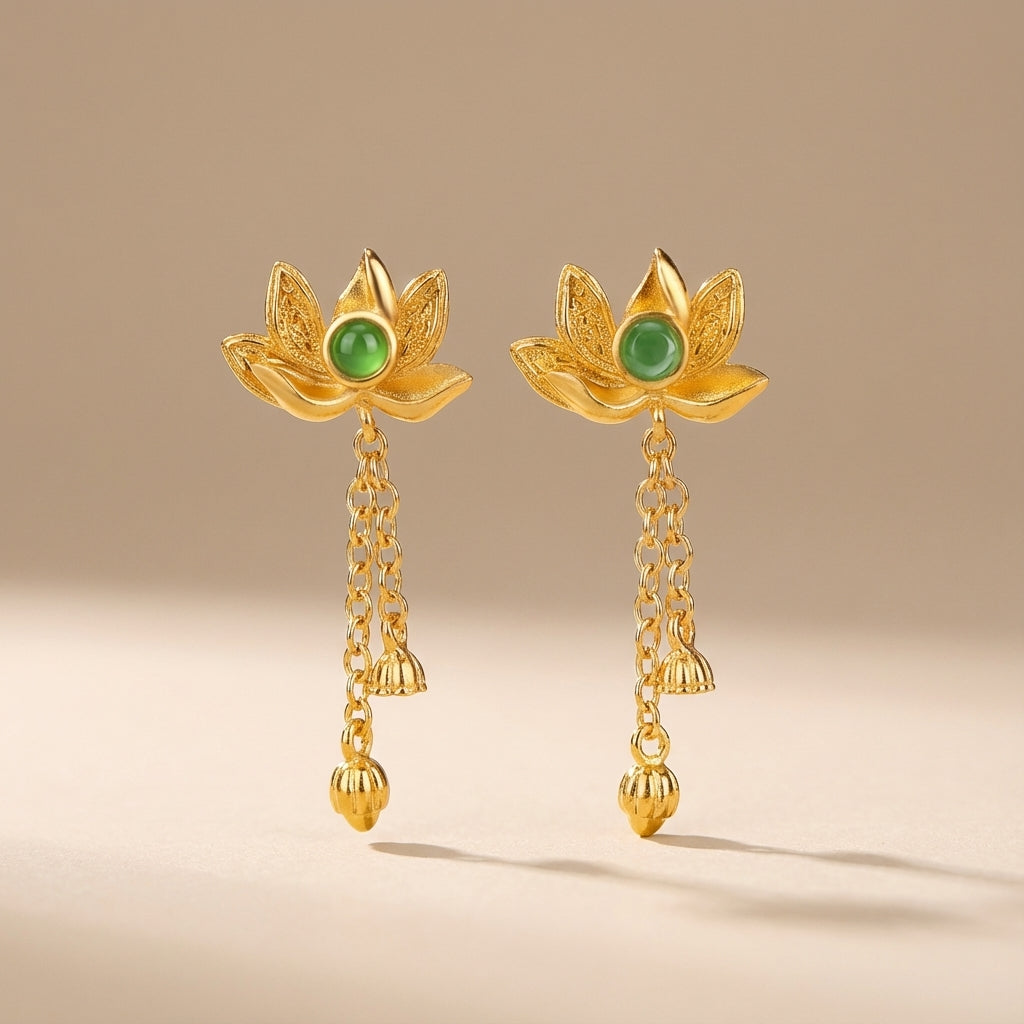 
Orecchini Giada Lotus "Lotus d'Oro" Argento Dorato Oro