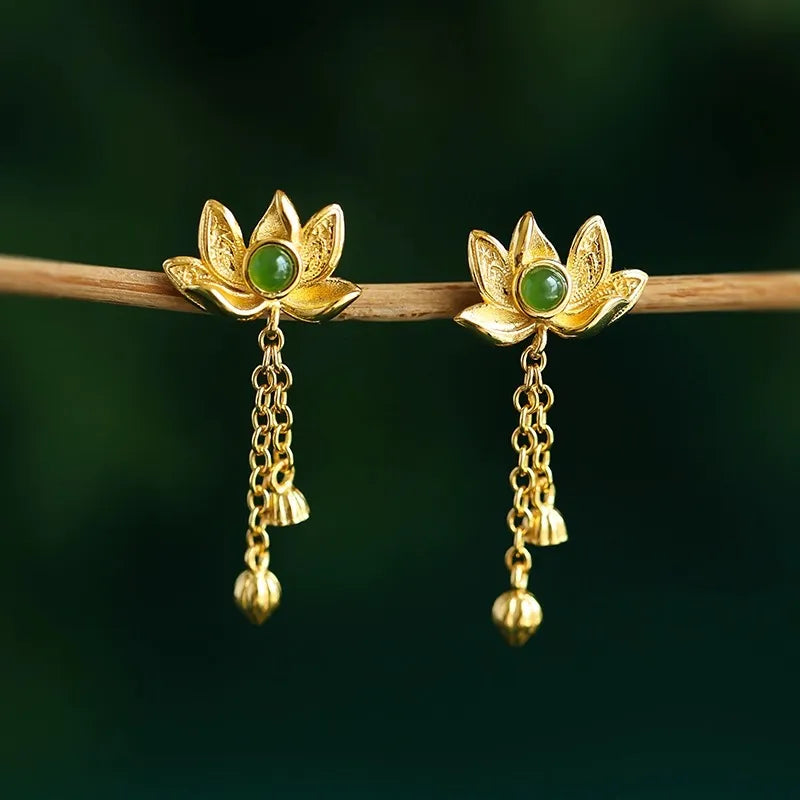 
Orecchini Giada Lotus "Lotus d'Oro" Argento Dorato Oro