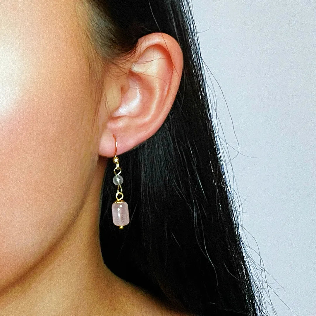 Orecchini Labradorite e Quarzo Rosa "Eclat Romantico"