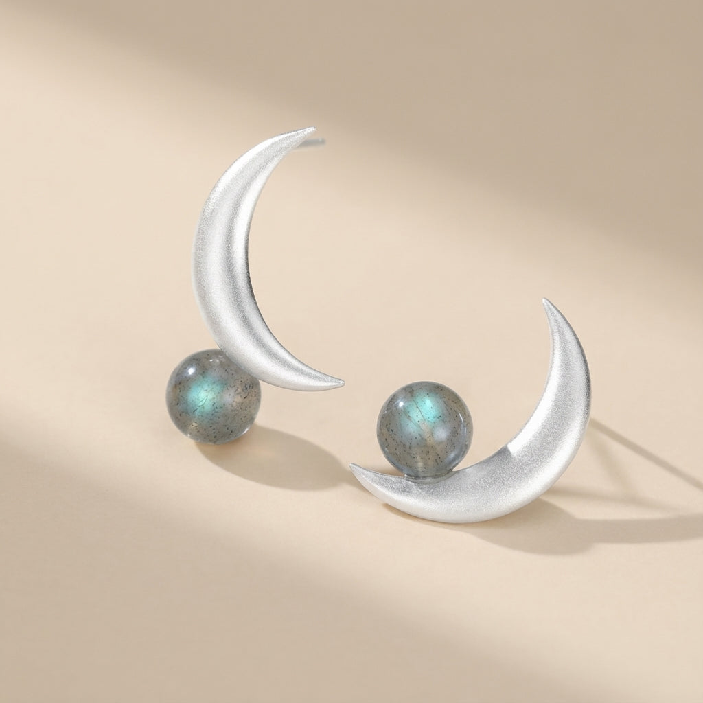 Pendientes de Labradorita "Luna Encantadora" Plata