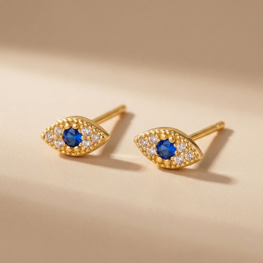 Boucles d'Oreilles Mauvais Œil "Garde-Bleu" Argent Doré Or @main