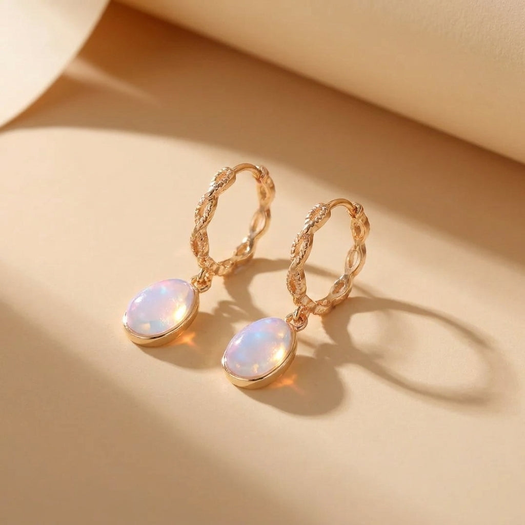 Boucles d'Oreilles Opale "Sérénité" Argent Doré Or @main