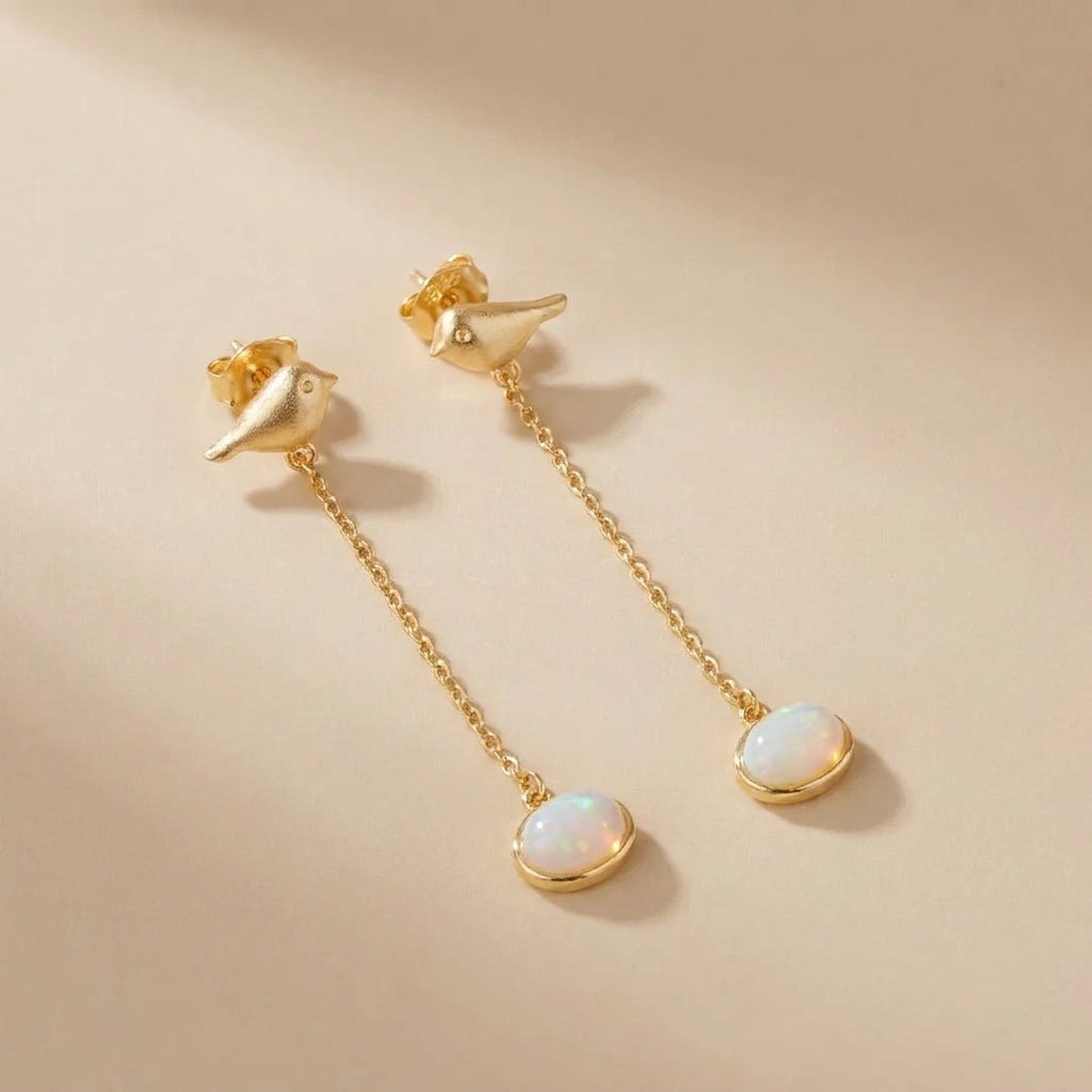 Boucles d'Oreilles Opale "Reflets Mystiques" Argent Doré Or @main
