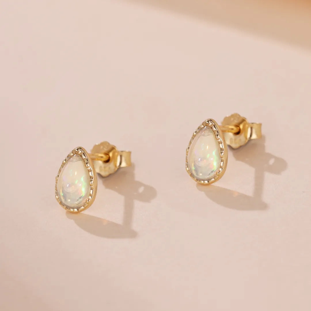 Boucles d'Oreilles Opale "Goutte Douce" Argent Doré Or