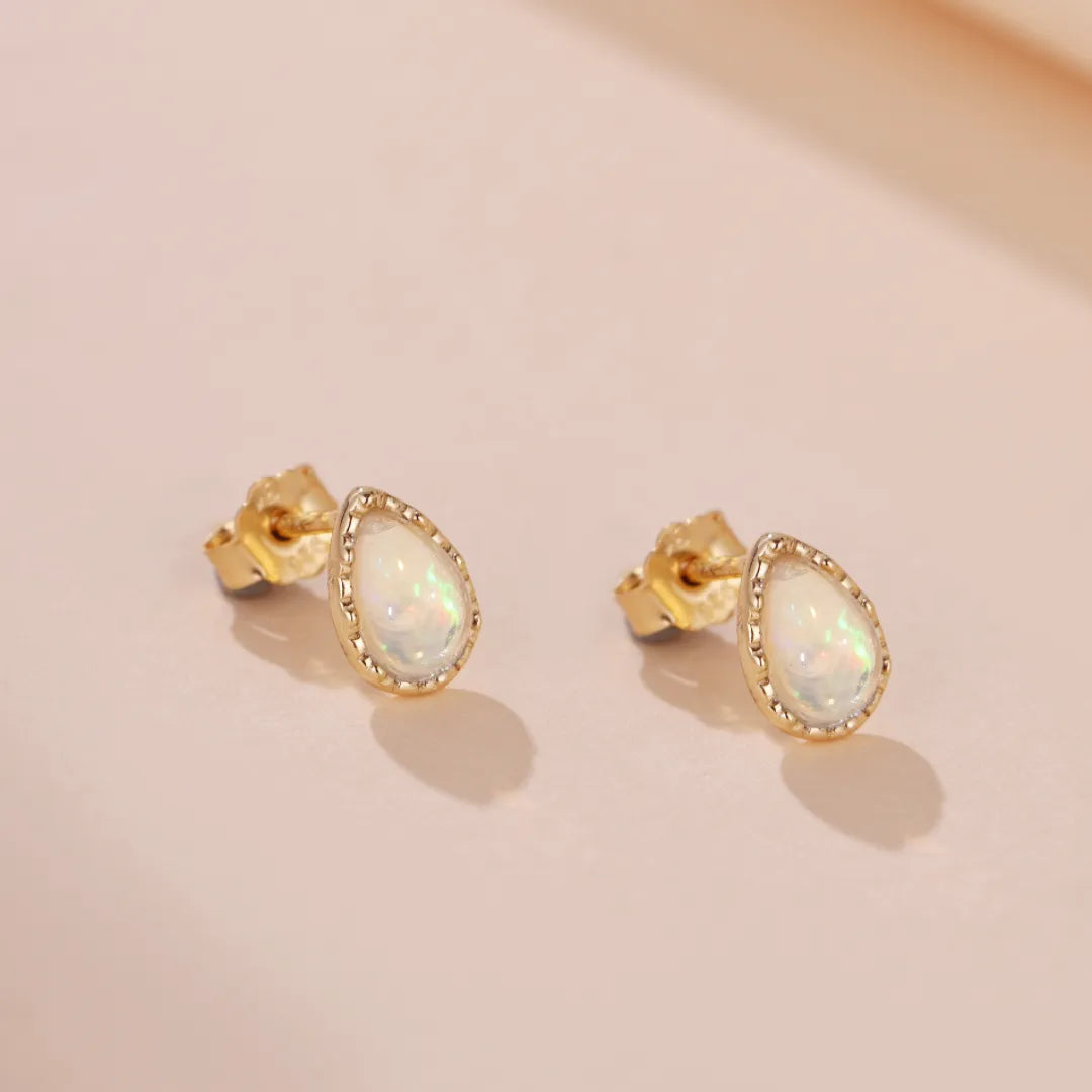Boucles d'Oreilles Opale "Goutte Douce" Argent Doré Or