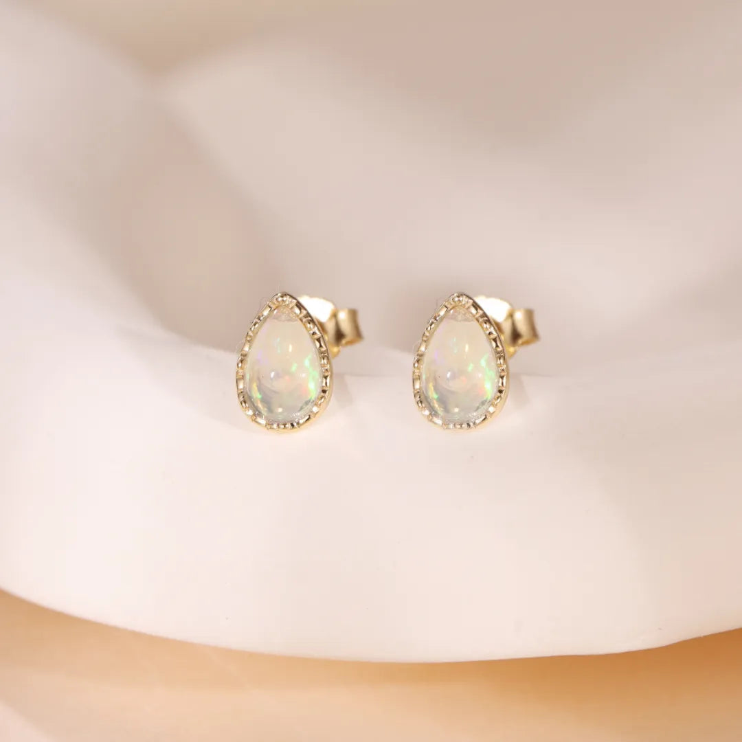 Boucles d'Oreilles Opale "Goutte Douce" Argent Doré Or