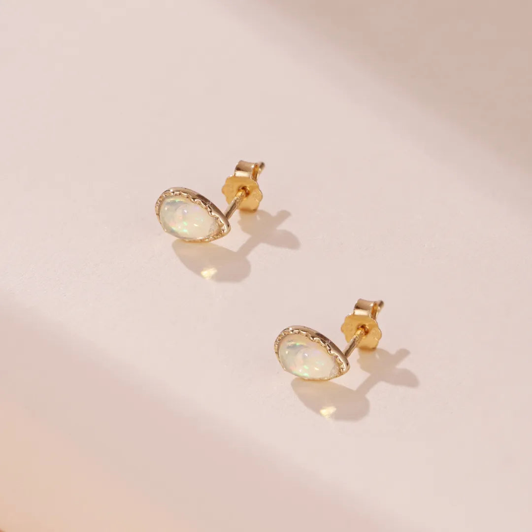 Boucles d'Oreilles Opale "Goutte Douce" Argent Doré Or