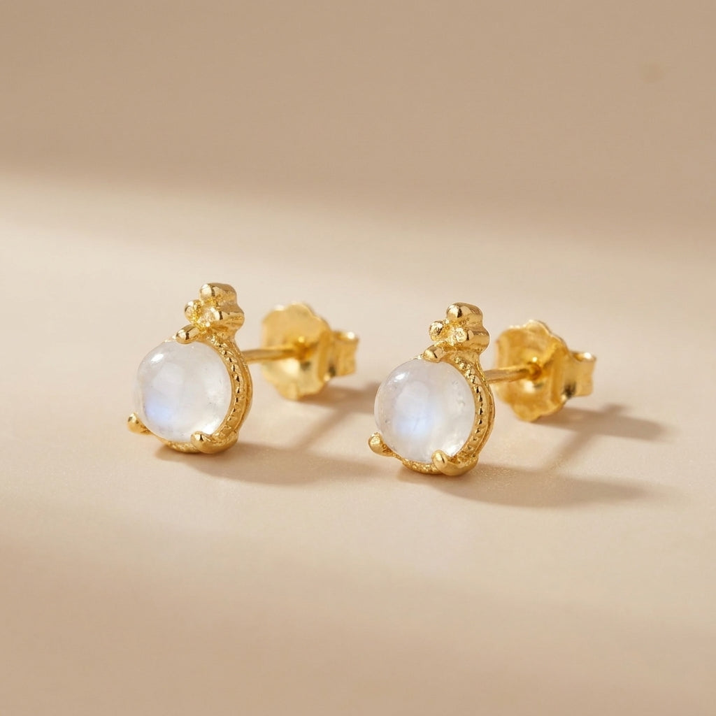 Boucles d'Oreilles Pierre de Lune "Goutte Lunaire" Argent Doré Or @main