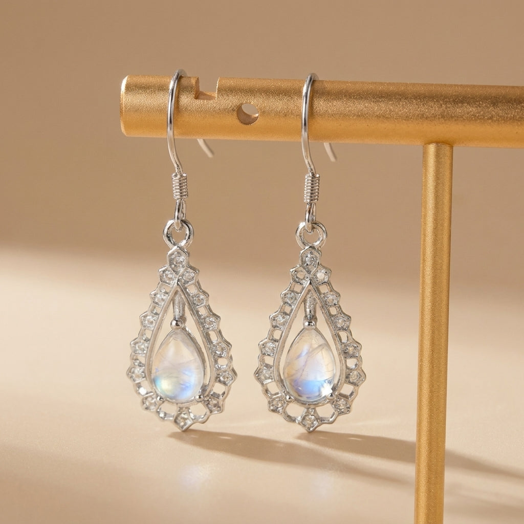 Boucles d'Oreilles Pierre de Lune "Perles de Nuit" @main