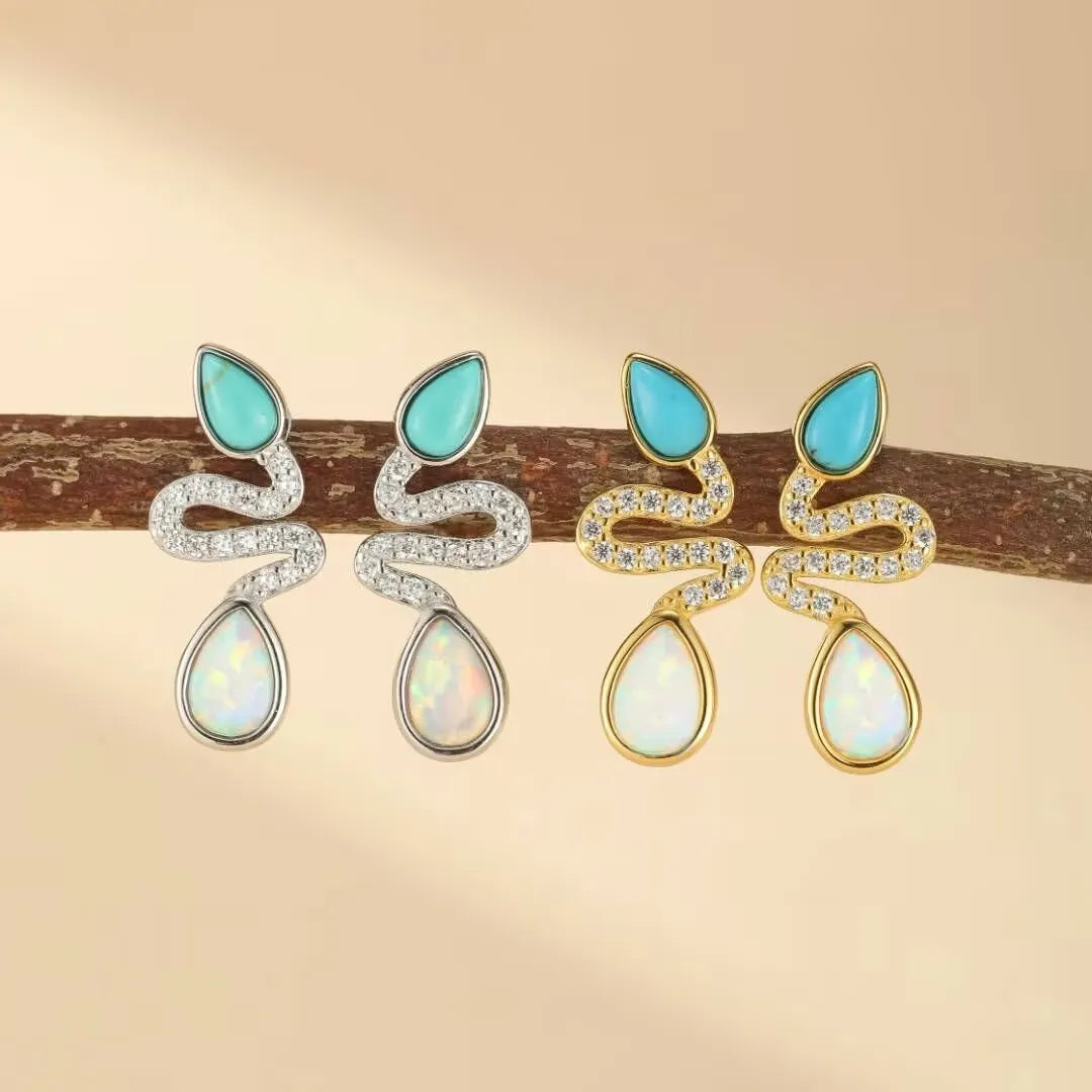 Ohrringe Schlange Türkis und Opal "Schlangen Charme" Silber