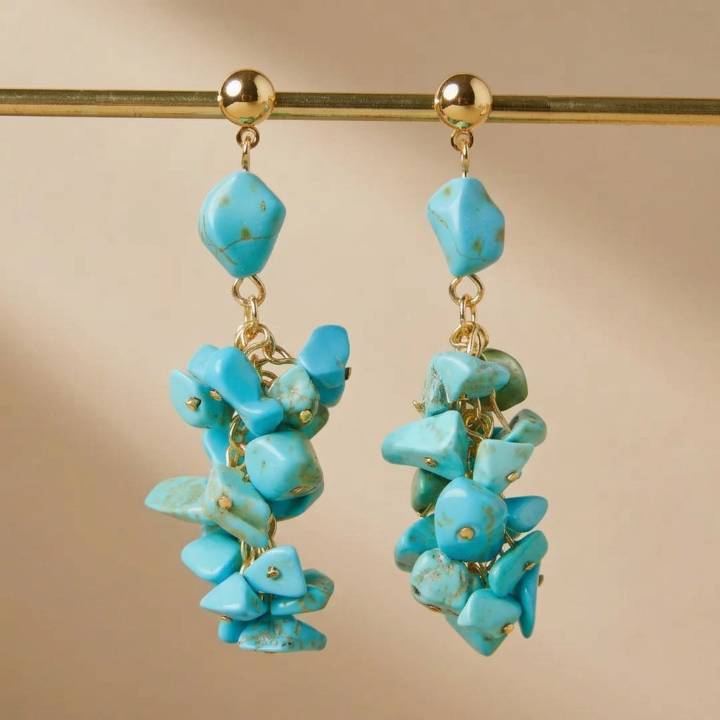 Boucles d'Oreilles Turquoise "Équilibre Naturel" Doré Or @main