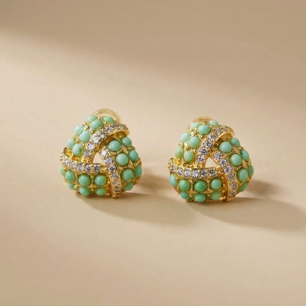 Boucles d'Oreilles Turquoise "Triangle Charmant" Argent Doré Or @main