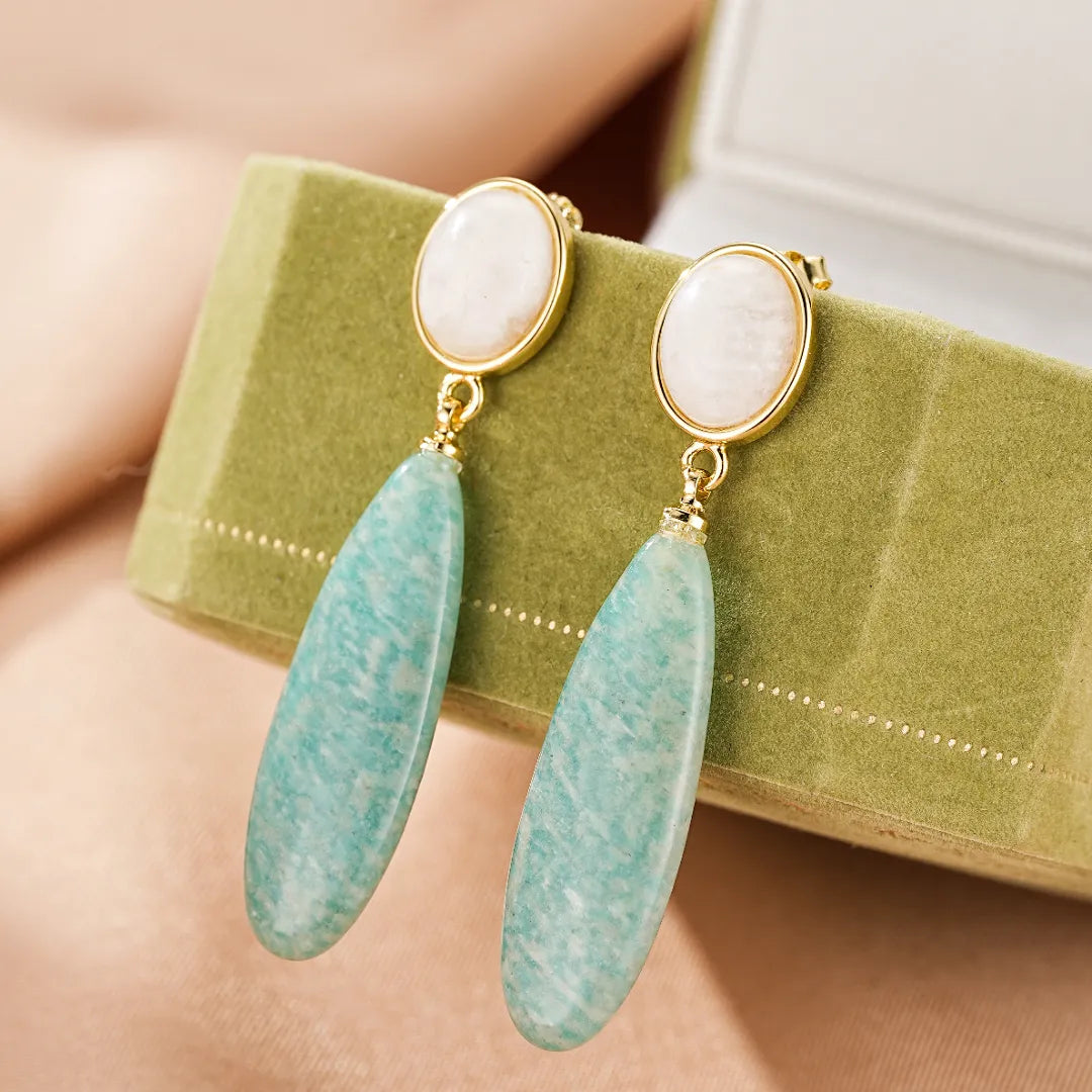 Ohrringe Amazonit und Mondstein "Lunare Eleganz"