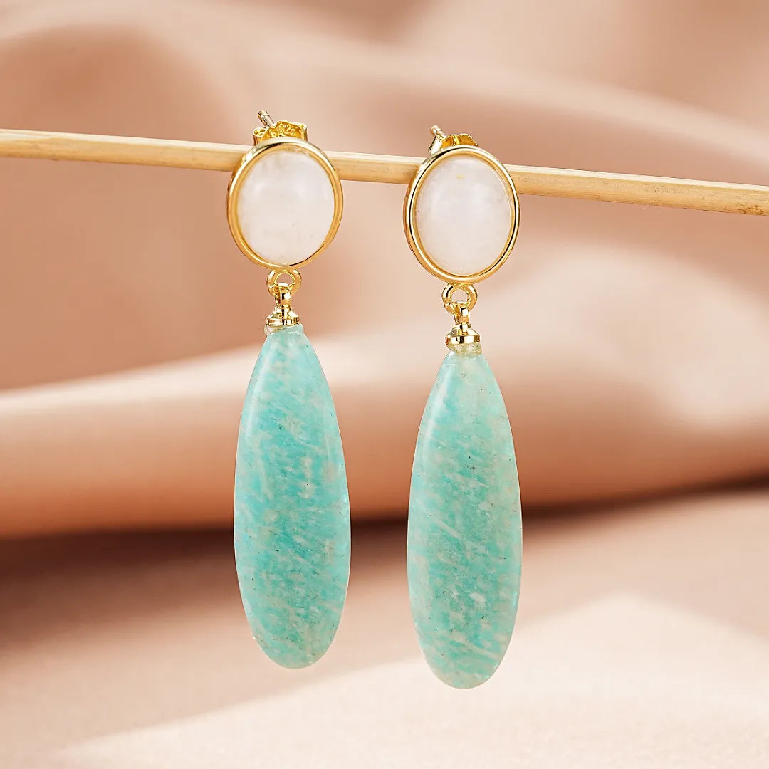 Orecchini Amazonite e Pietra di Luna "Eleganza Lunare"