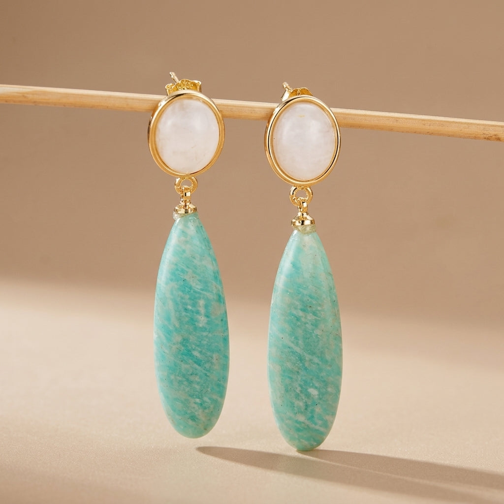 Boucles d'Oreilles Amazonite et Pierre de Lune "Élégance Lunaire" @main
