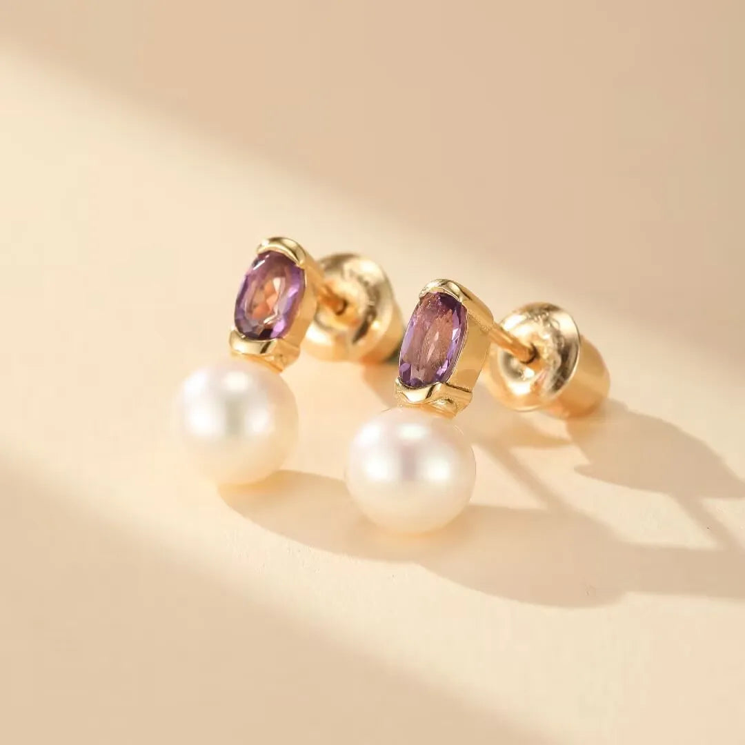 Ohrringe Amethyst und Perle "Reflexionen der Eleganz" Goldplattiert Silber