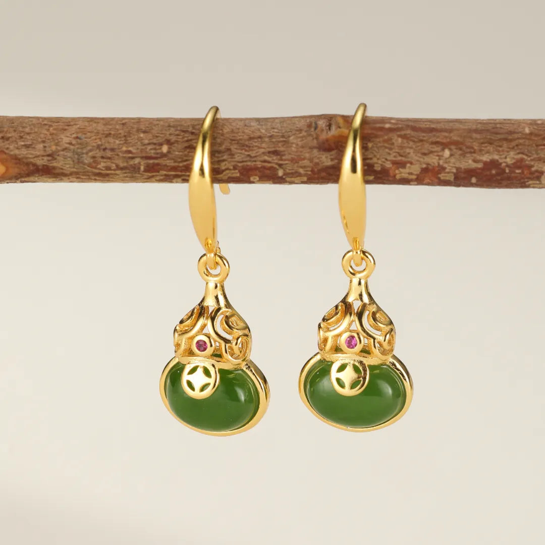 Ohrringe Jade “Leichter Glanz” Goldplattiert Silber