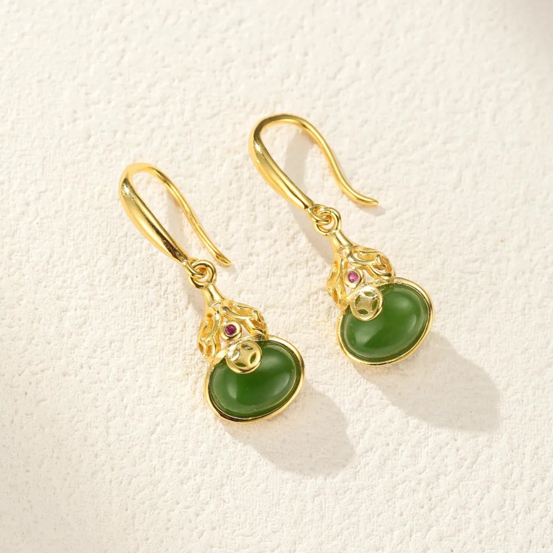 Ohrringe Jade “Leichter Glanz” Goldplattiert Silber