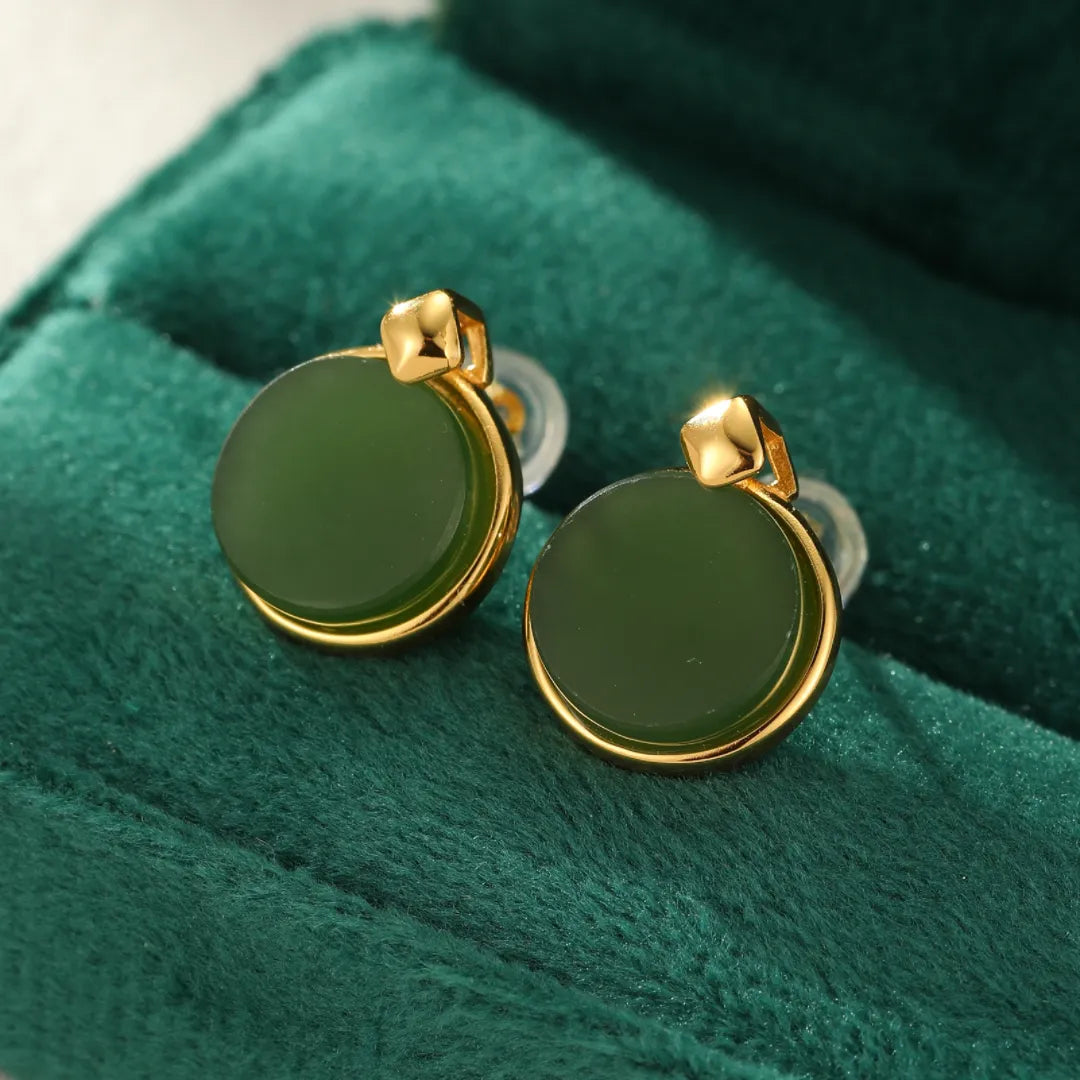 Jade Ohrringe "Tiefes Strahlen" Goldsilber