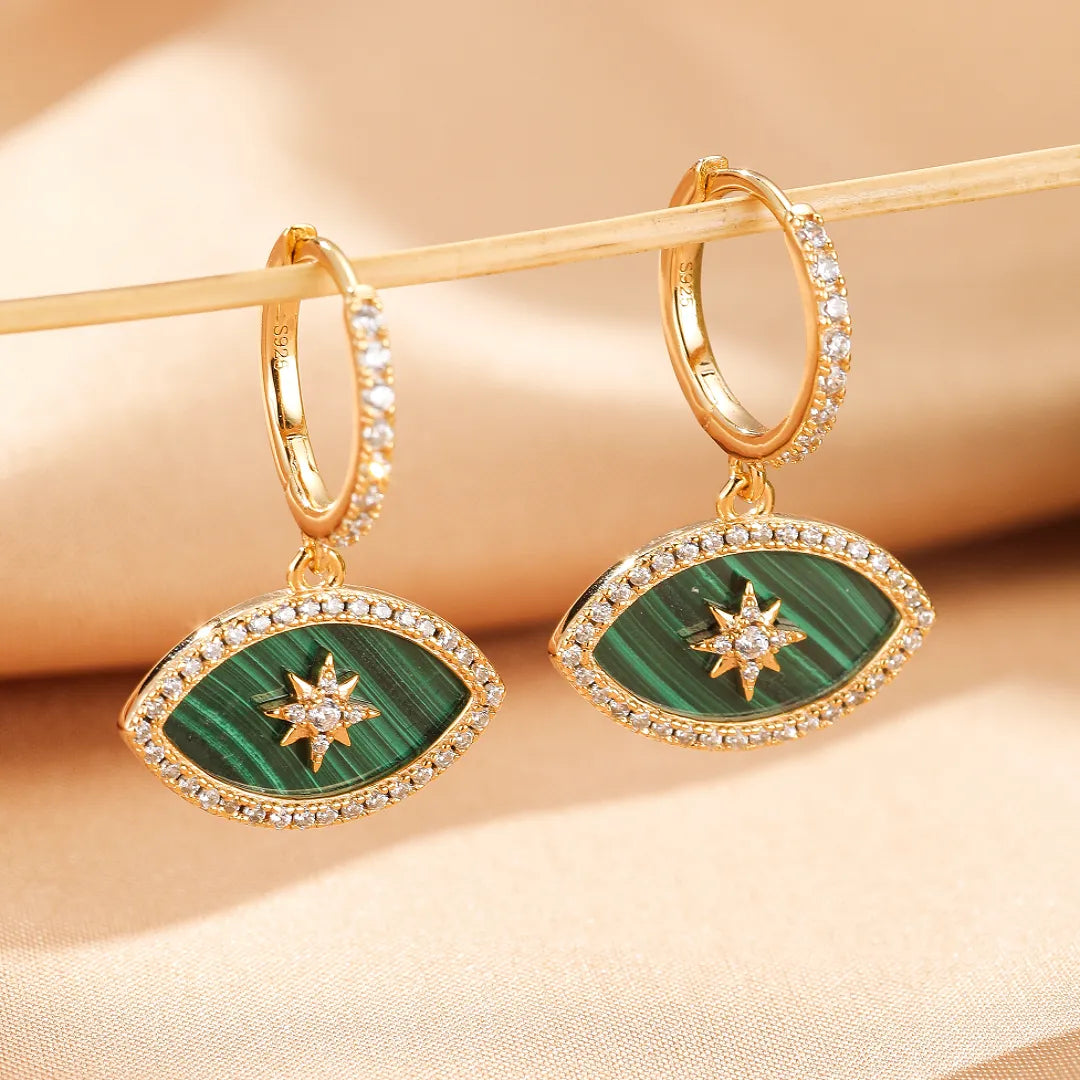 Boucle d'Oreilles Malachite "Étoile Protectrice" Argent Doré Or