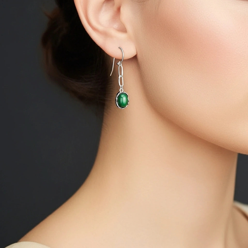 Boucles d'Oreilles Malachite ou Lapis Lazuli "Équilibre Élégant" Argent