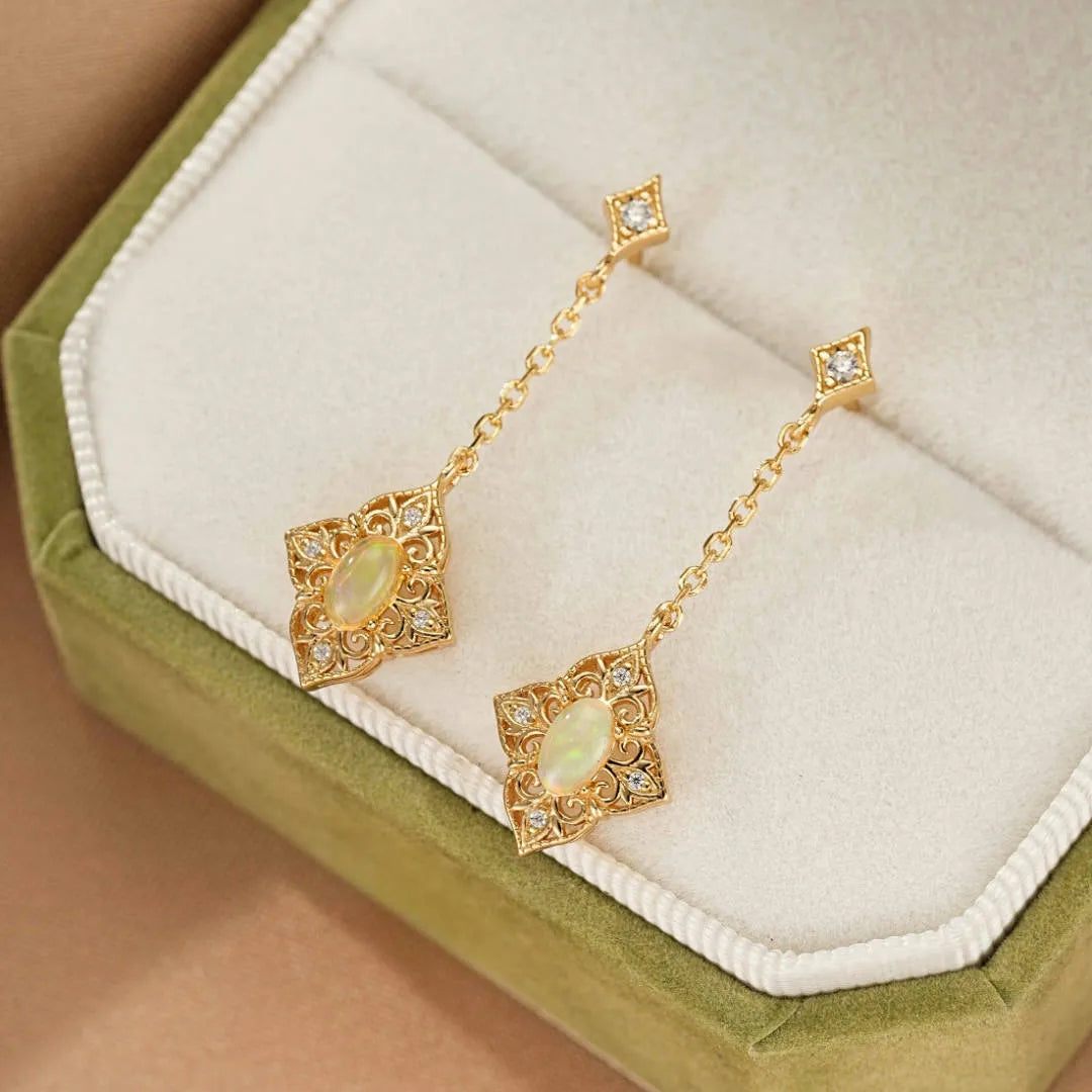 Orecchini Opale "Luce Antica" Argento Dorato Oro 10K