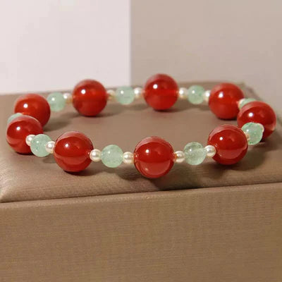 Armband aus Erdbeerquarz-Achat und Perlen "Farbfrische"