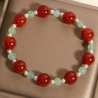 Armband aus Erdbeerquarz-Achat und Perlen "Farbfrische"