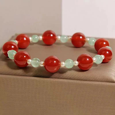 Armband aus Erdbeerquarz-Achat und Perlen "Farbfrische"