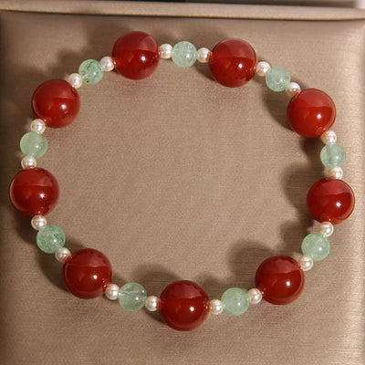 Armband aus Erdbeerquarz-Achat und Perlen "Farbfrische"