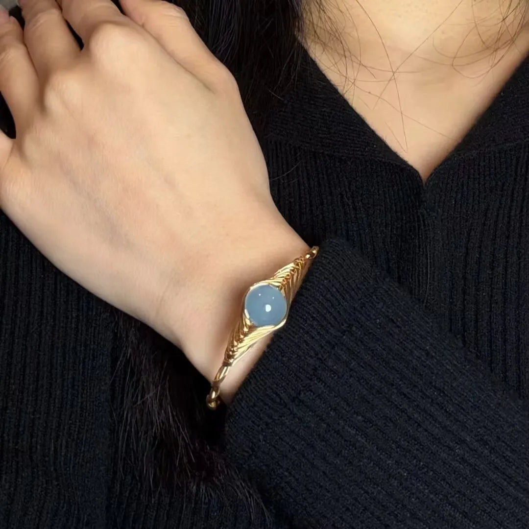 Bracciale Acquamarina "Potere Marino" Dorato Oro 14K