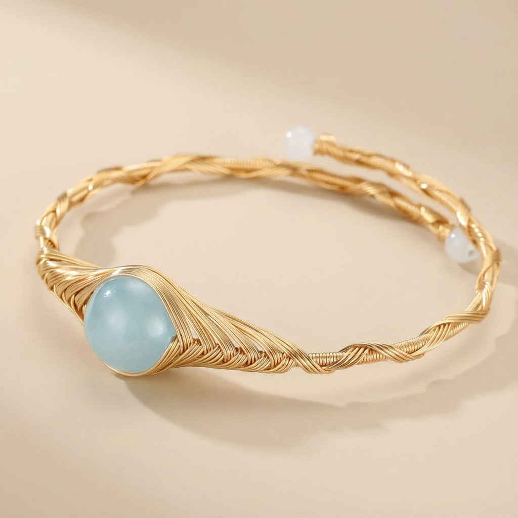 Bracelet Aigue Marine " Puissance Marine" Doré Or 14K