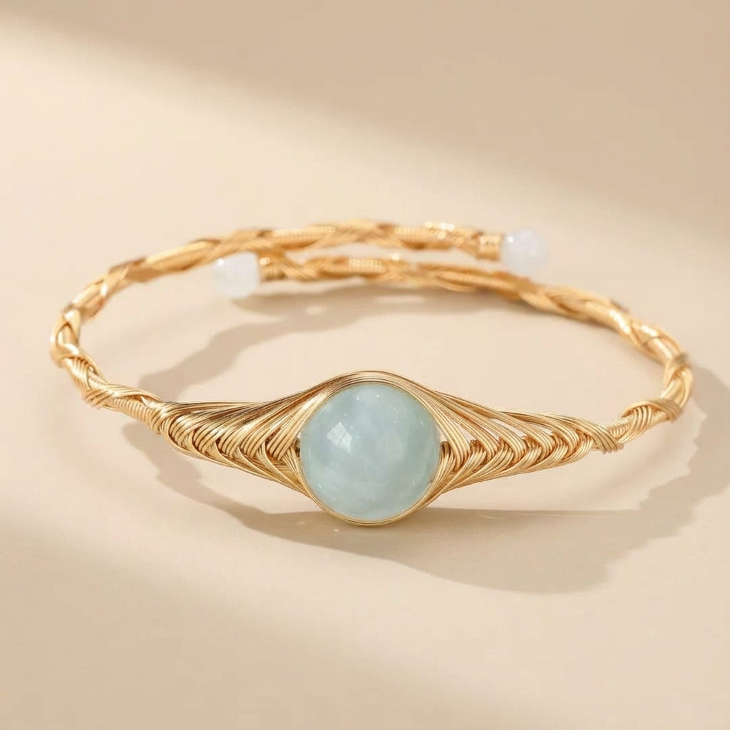 Pulsera Aguamarina "Poder Marino" Dorado Oro 14K