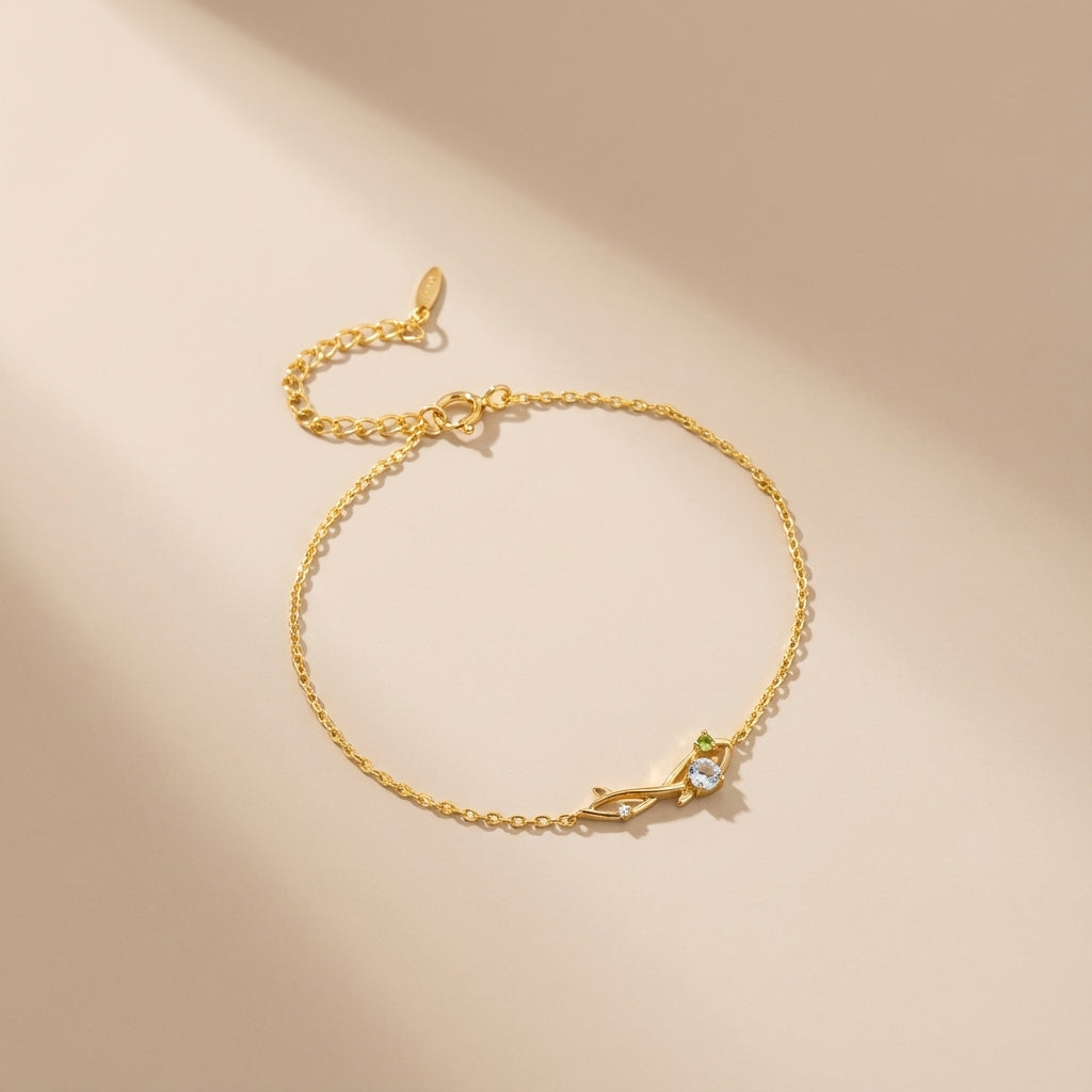 
Pulsera Aguamarina "Sueño Opalino" Plata Dorada Oro