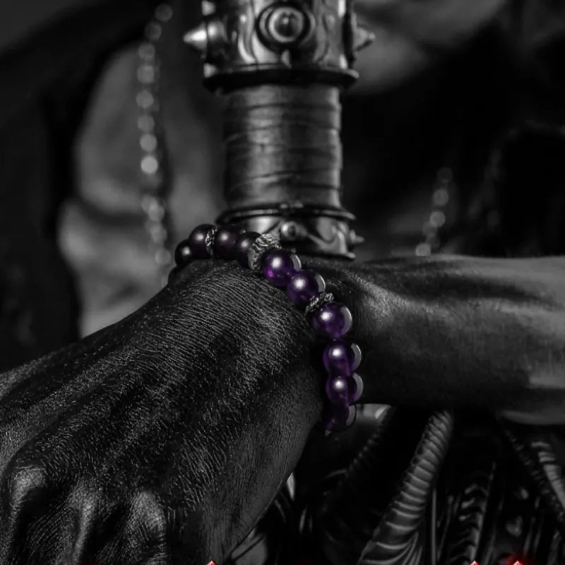 
Pulsera Hombre Obsidiana y Amatista "Fuerza de Transformación" Plata