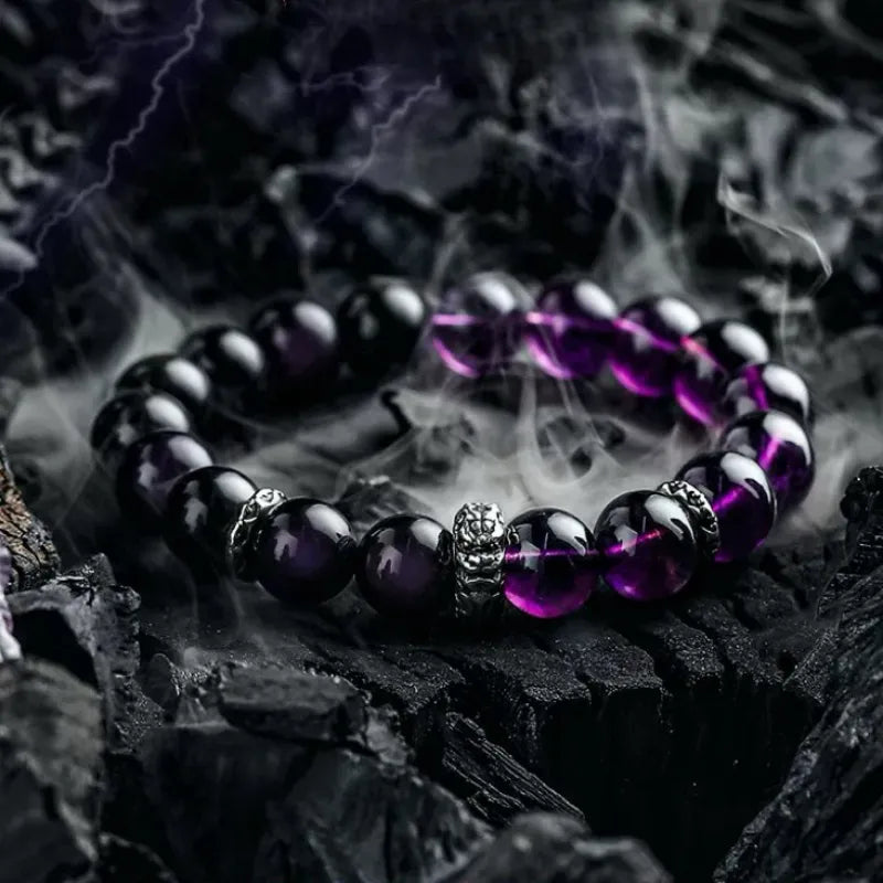 
Pulsera Hombre Obsidiana y Amatista "Fuerza de Transformación" Plata