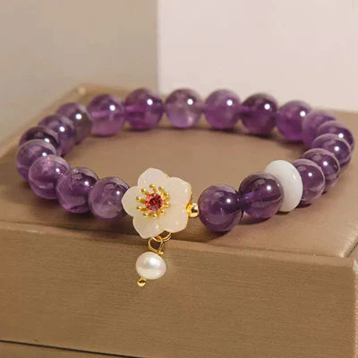 Bracciale Ametista Giada e Perla "Fiore d'Armonia"
