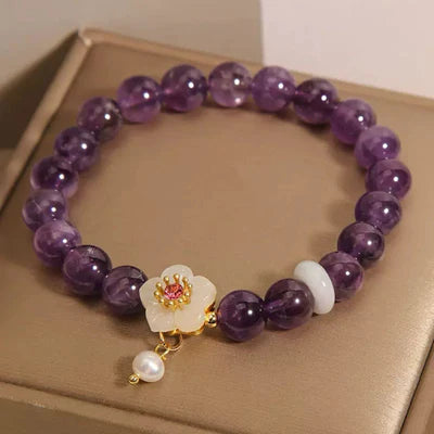 Bracciale Ametista Giada e Perla "Fiore d'Armonia"